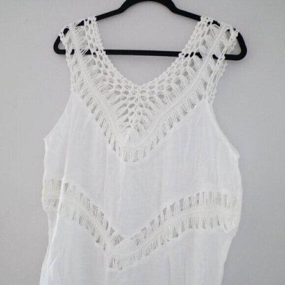NEW White Crochet Sleeveless Tunic Bathing Suit Cover Up - Picture 4 of 7